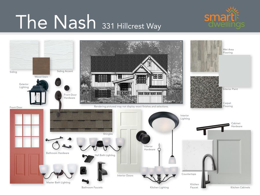 A product board featuring the finishes and product choices for 331 Hillcrest